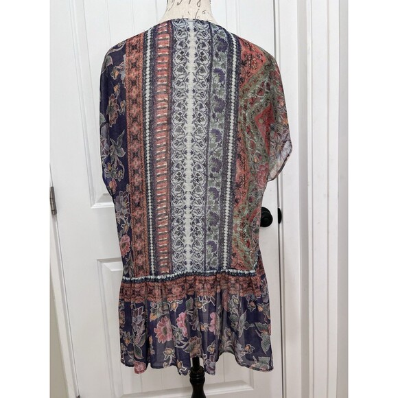 LOGO by Lori Goldstein Women's Sheer Cover Up Top Ruffle Loose Sz Medium Resort - Picture 3 of 7